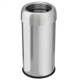 iTouchless - 16 Gallon Round Open Top Stainless Steel Kitchen Trash Can with Dual AbsorbX Odor Filters - Silver