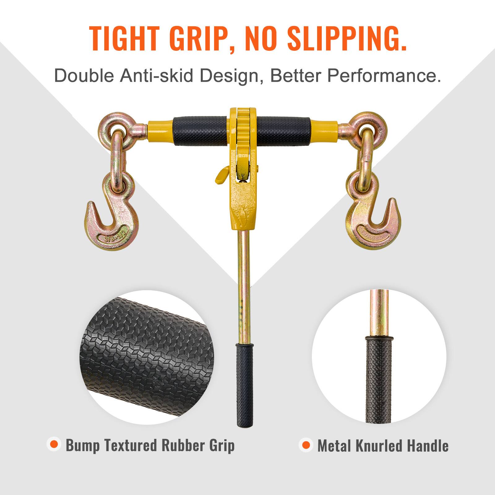 TIGHT GRIP, NO SLIPPING.  
Double Anti-skid Design, Better Performance.  

- Bump Textured Rubber Grip  
- Metal Knurled Handle