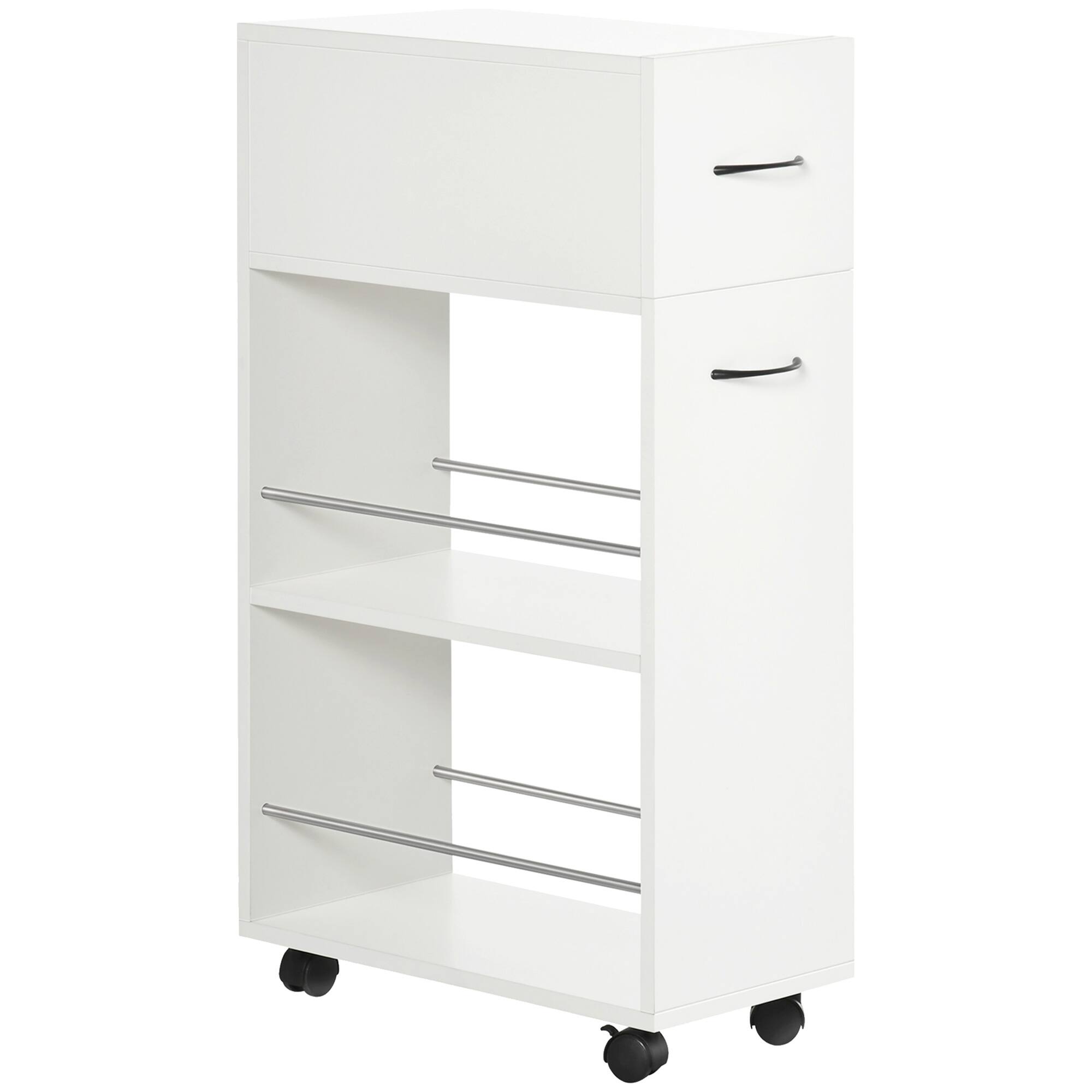 Front. Homcom - 3- tier Slim Storage Cart, Rolling Narrow Kitchen Cart on Wheels for Small Place, Slide Out Side Utility Cart - White.