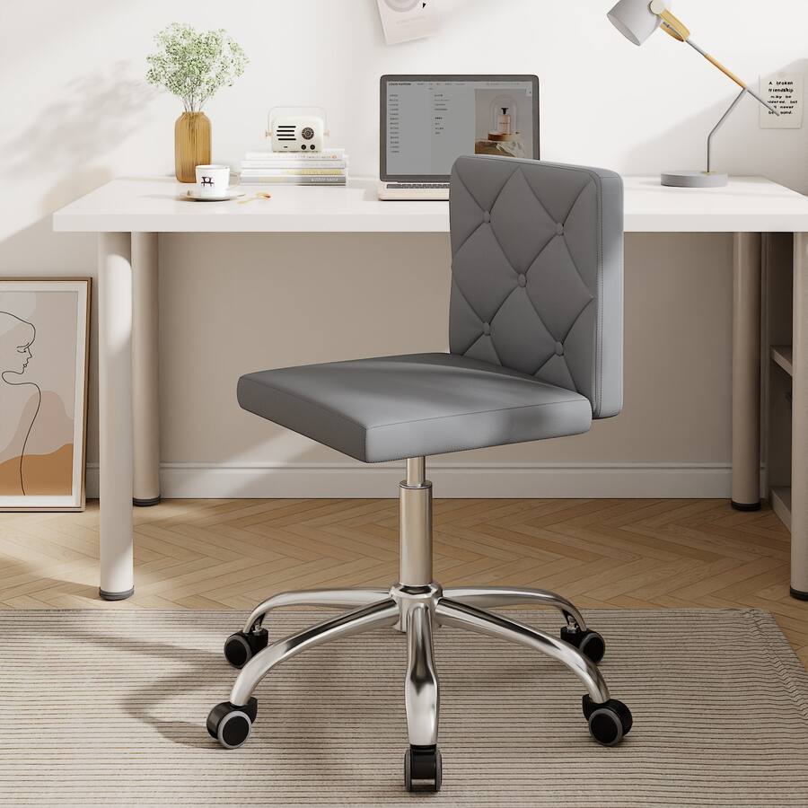 Vecelo Grey PU Leather Armless Office Chair 28 32 Inch Adjustable ...