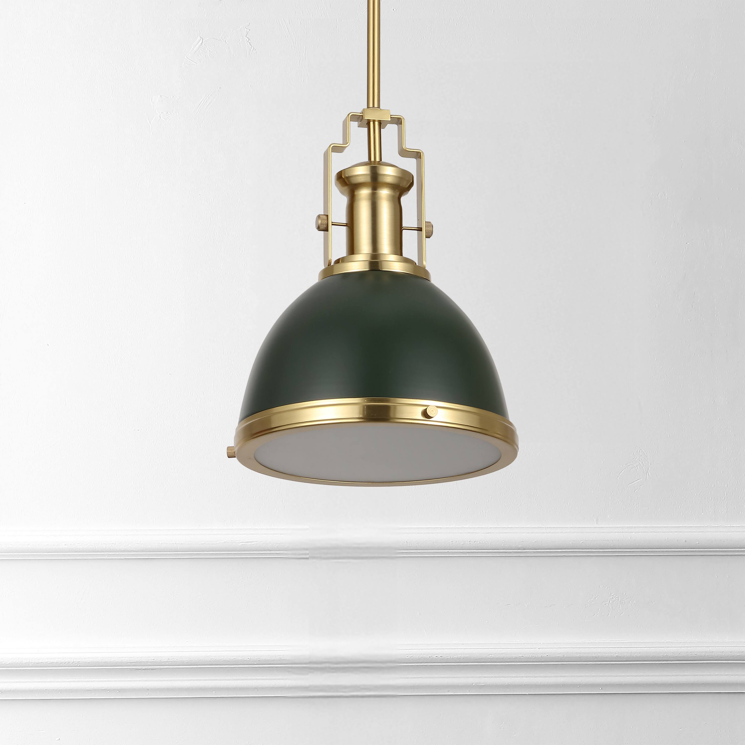 Alt View 5. Jonathan Y - Homer 10" 1-Light Modern Industrial Metal LED Dome Pendant, Kombu Green/Brass Gold - Kombu Green/Brass Gold with Kombu Green Shade.