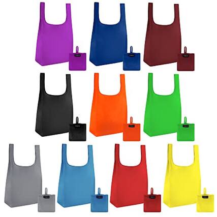 Front. DORLUKFU - Reusable Grocery Bag (10-PACK | COLORS) - Reusable Ripstop Bags - Large, Strong Eco Friendly Bags - Foldable Shopping - Color Variety 10 Pack.