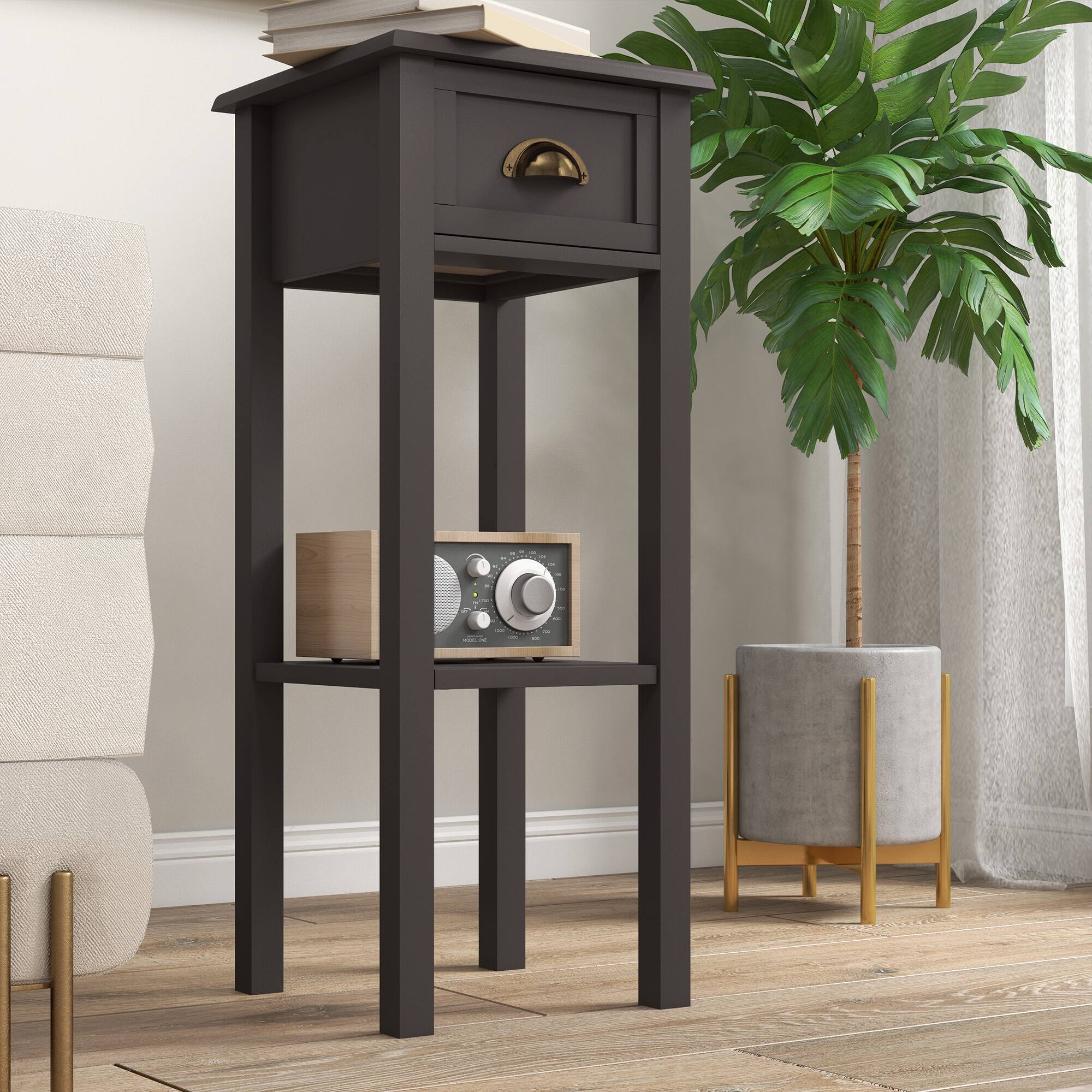 Alt View 8. Homcom - 2-Tier Side Table with Drawer, Narrow End Table with Bottom Shelf, for Living Room, Set of 1 - Coffee.