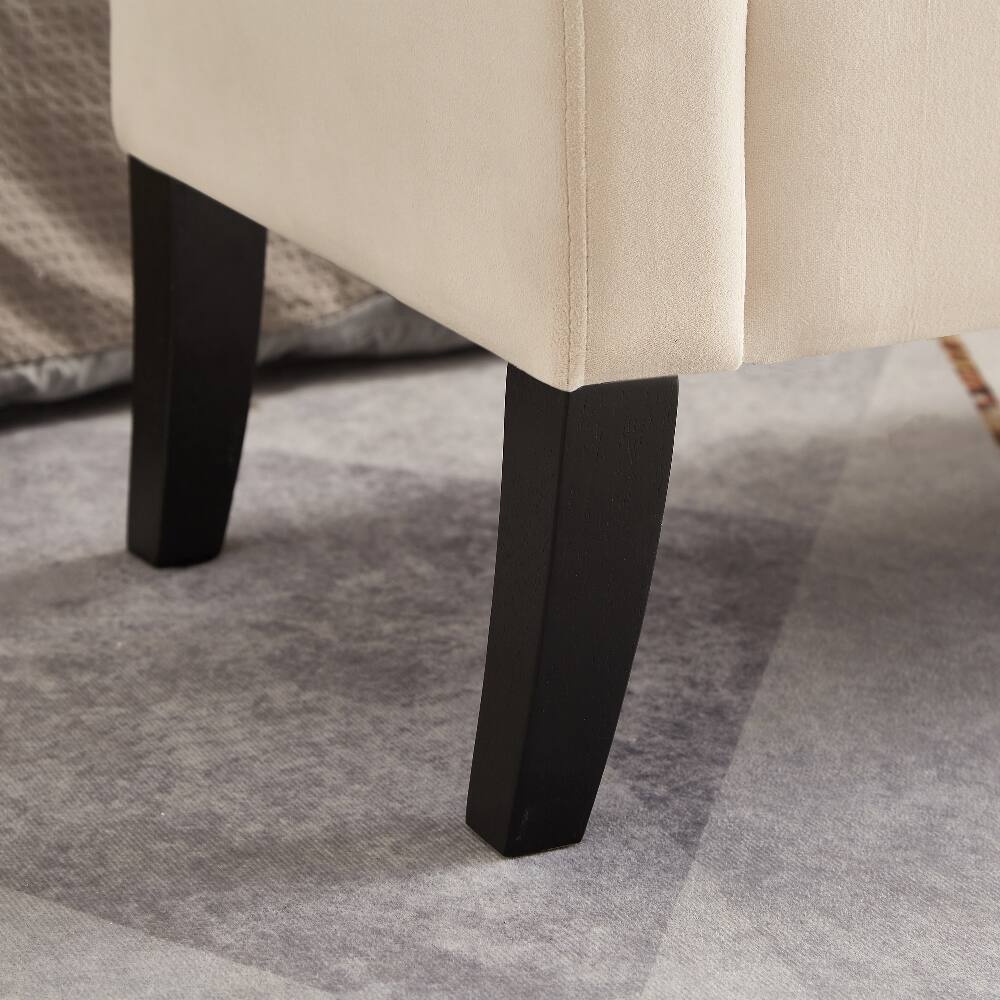 Back. Ropilly - Ropilly Beige Velvet Tufted Storage Bench with Curved Arms for Bedroom Entryway - Beige.