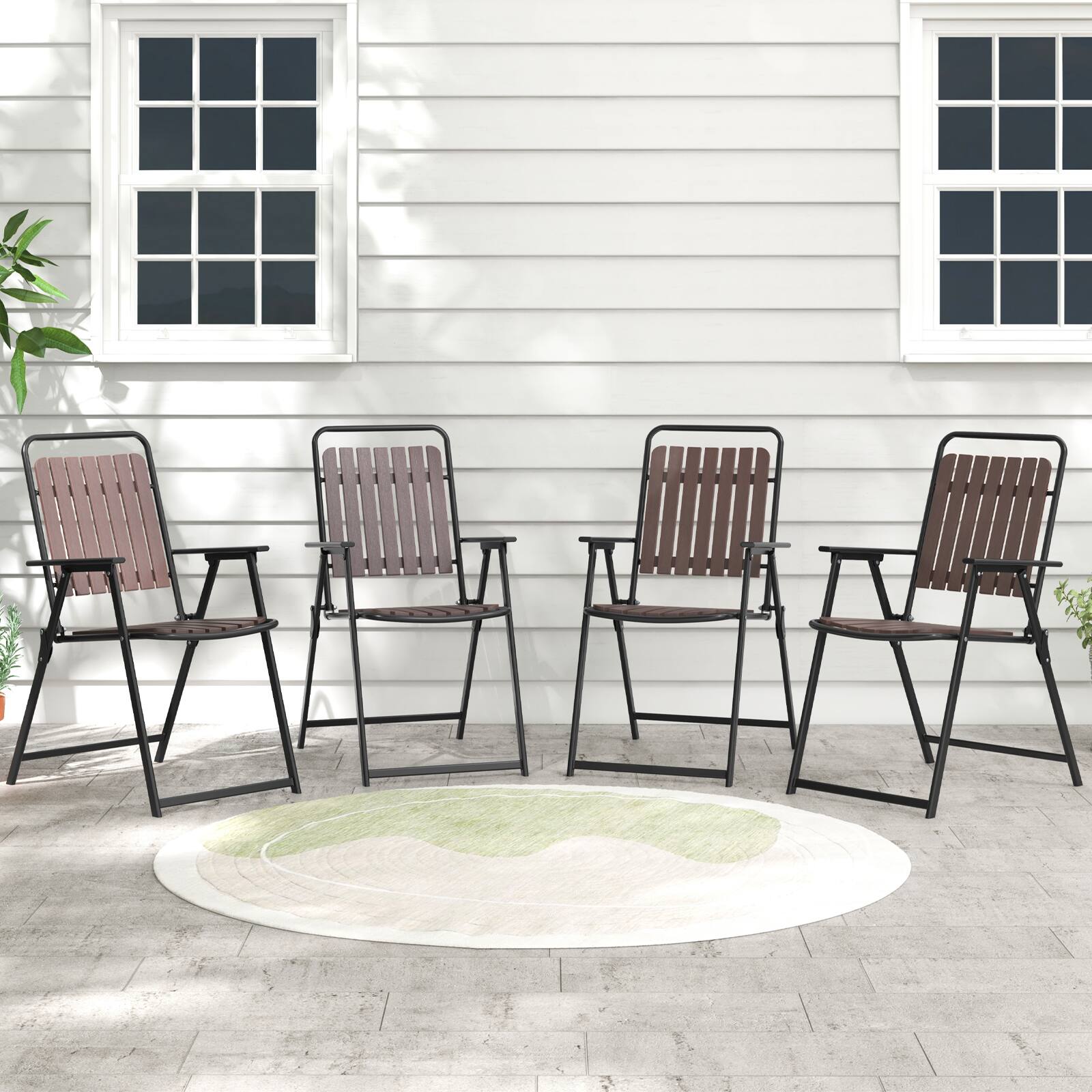 Alt View 3. Gymax - Gymax 4 pcs Patio Folding Chairs Portable Outdoor Dining Chairs w/ PP Seat & Back - Coffee.