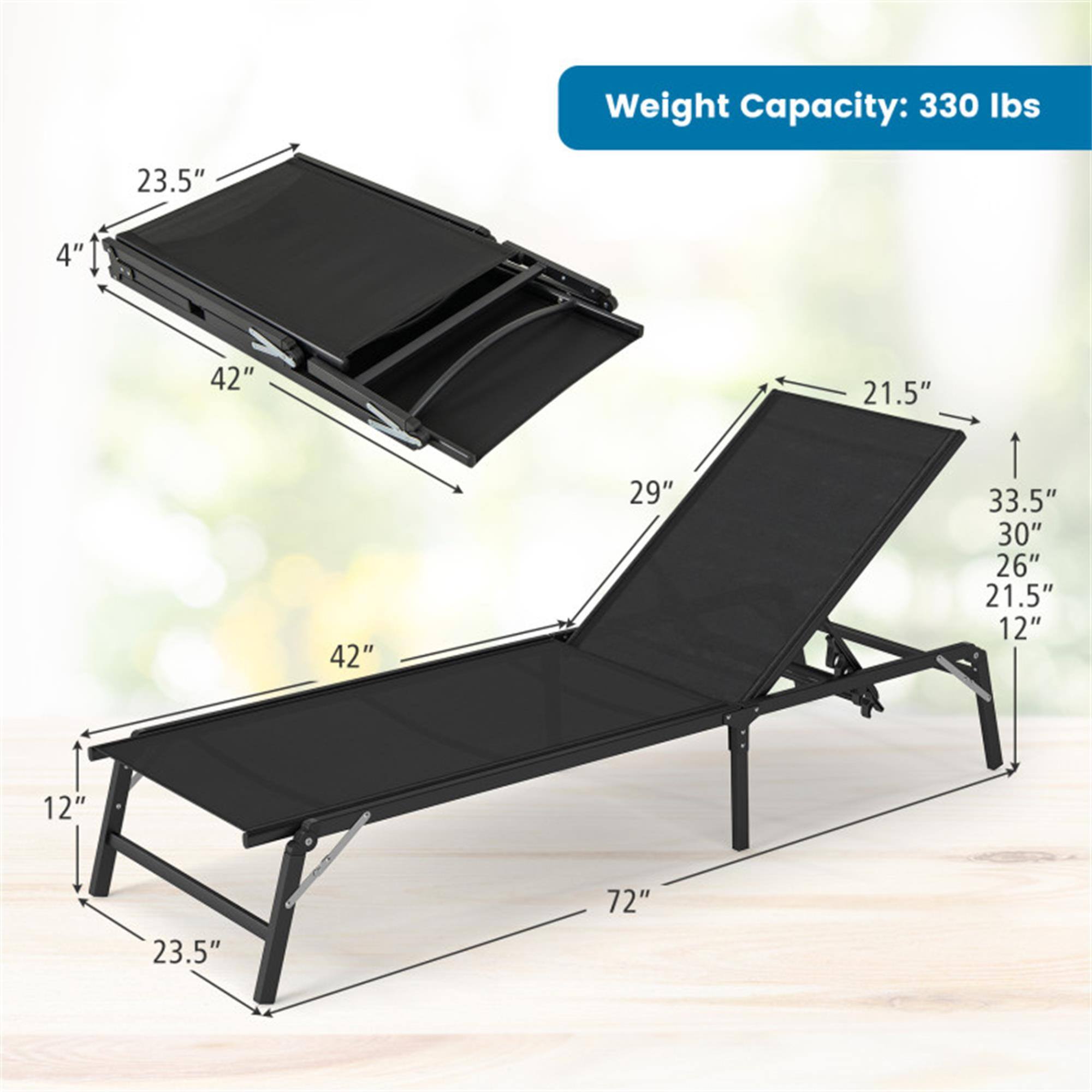 Weight Capacity: 330 lbs

- 23.5" (width)
- 4" (height)
- 42" (length)
- 21.5" (width)
- 29" (height)
- 33.5" (length)
- 30" (height)
- 26" (width)
- 12" (height)
- 21.5" (width)
- 12" (height)
- 23.5" (width)
- 72" (length)