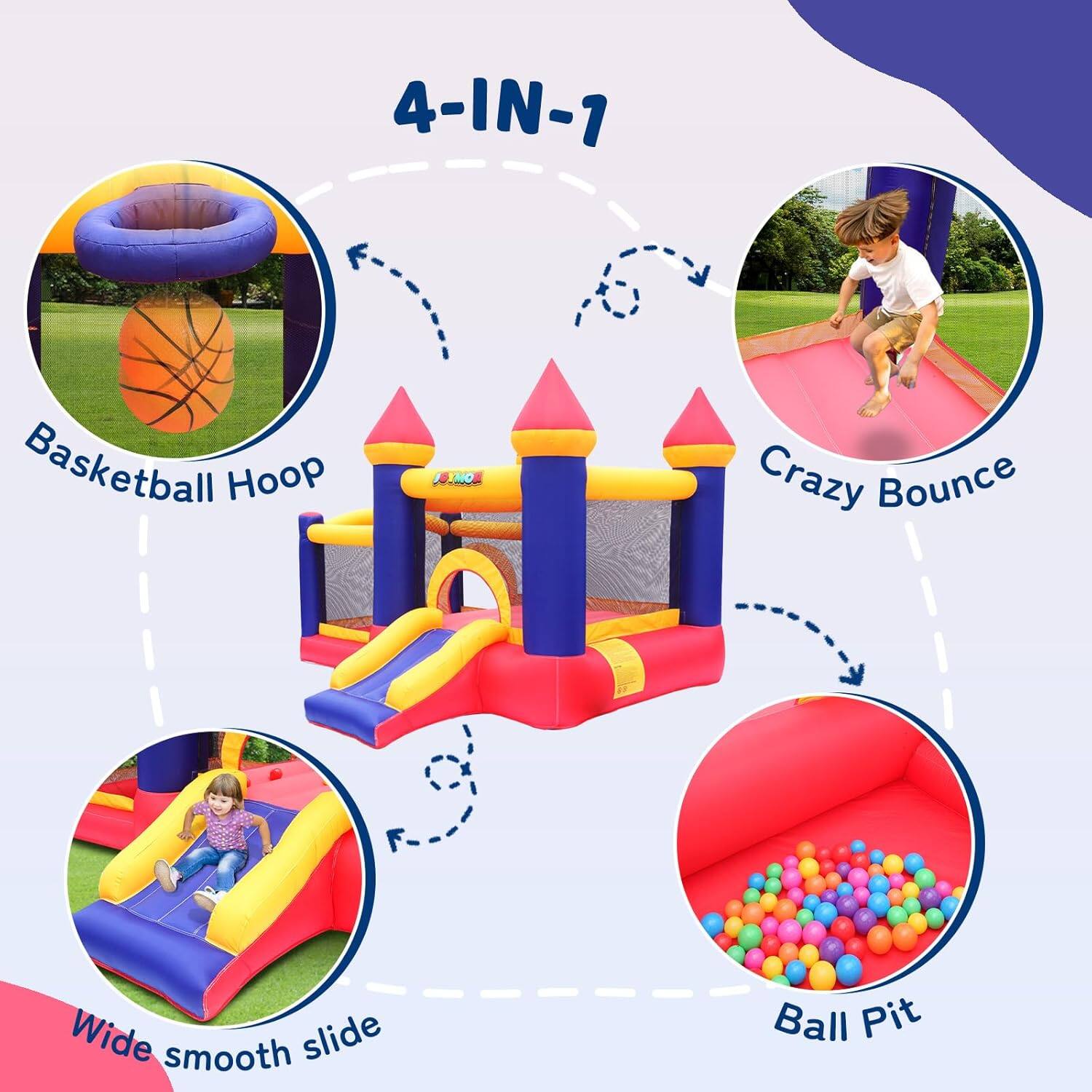 4-IN-1 Basketball Hoop MO Crazy Bounce Wide smooth slide Ball Pit