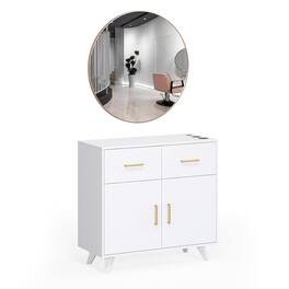 Winado - Wall Mount Salon Station Hair Stylist Station with Round Mirror & 2 Large Drawers & 1 Spacious Cabinet for Barber Beauty - White