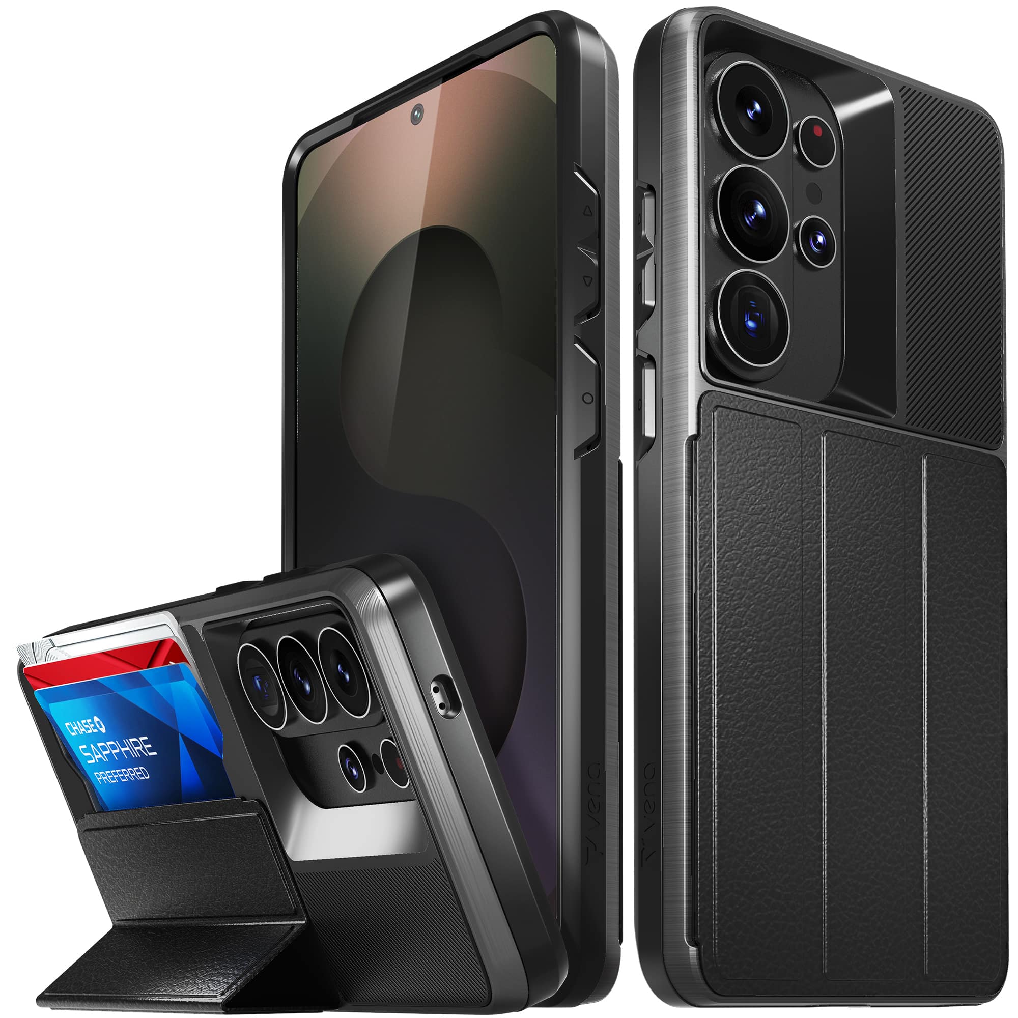 Vena - vCommute For Samsung Galaxy S26 Ultra Case Wallet Case with Stand Leather Card Holder [Military Grade] - Black