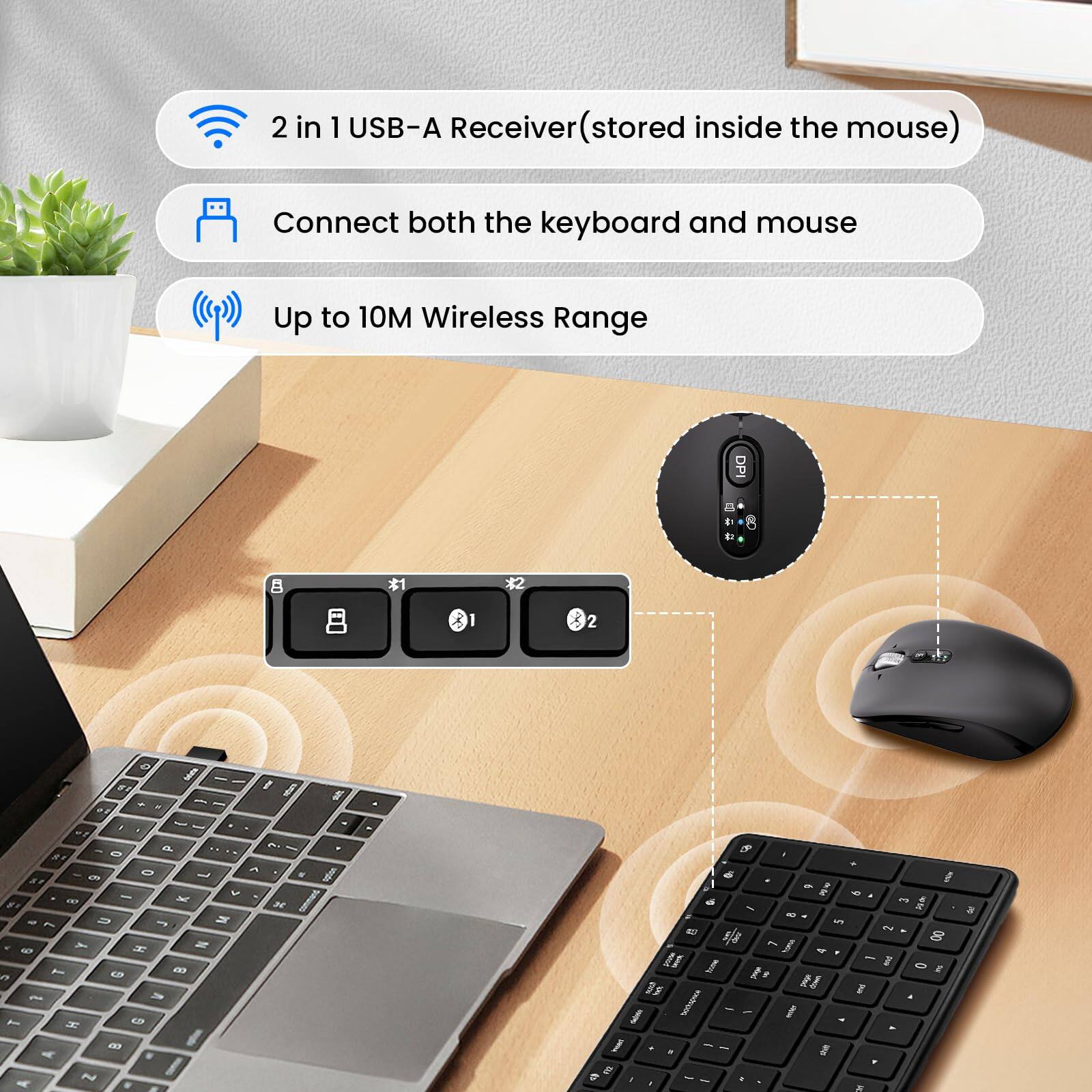 TECH SAFARI Wireless And Mouse Combo usb Dual Bt Multi device Slim Set ...