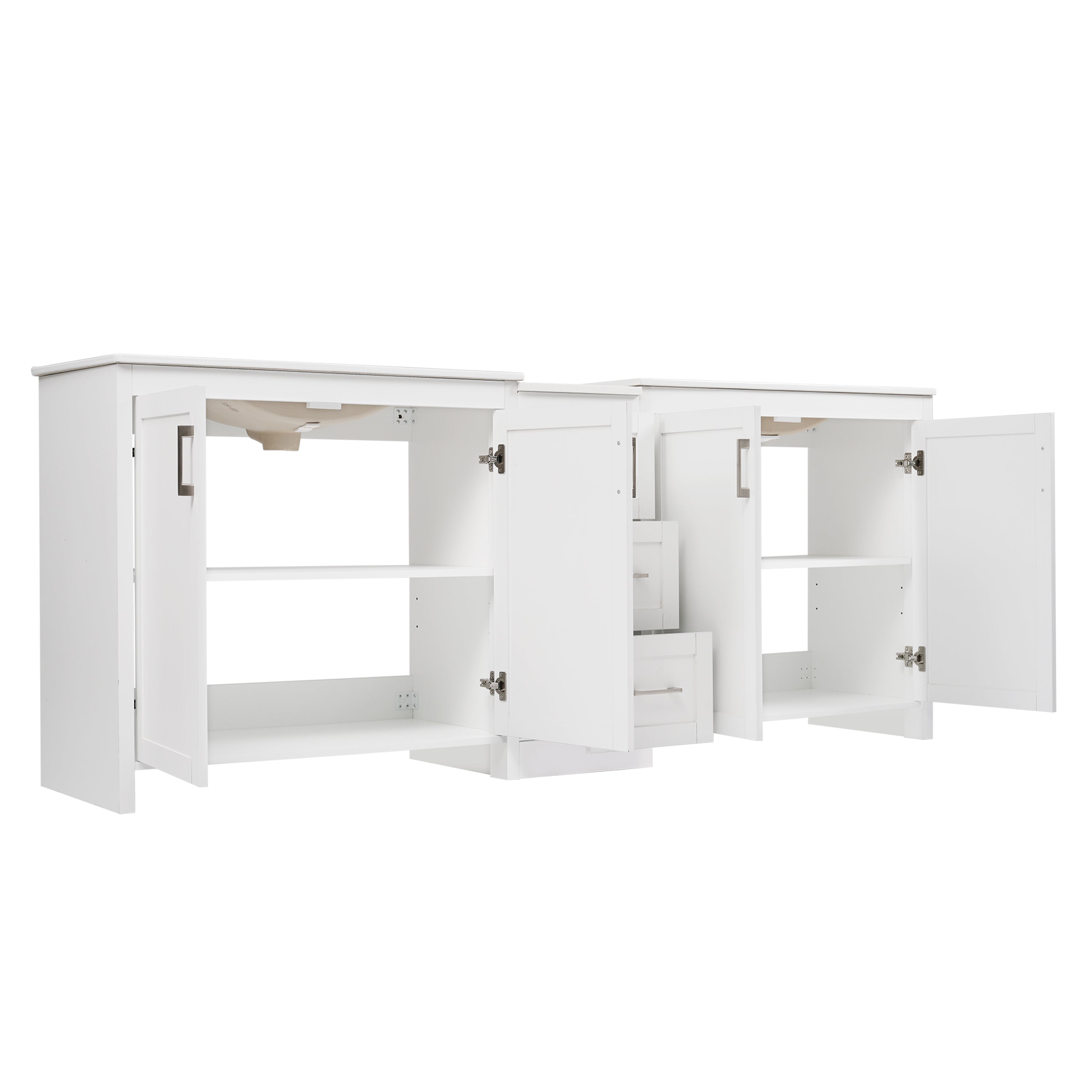 Left. Boyel Living - 84 Inch Double Sink Bathroom Vanity with Ceramic Sinks Quartz Countertop Adjustable Shelves 3 Drawers White - White.