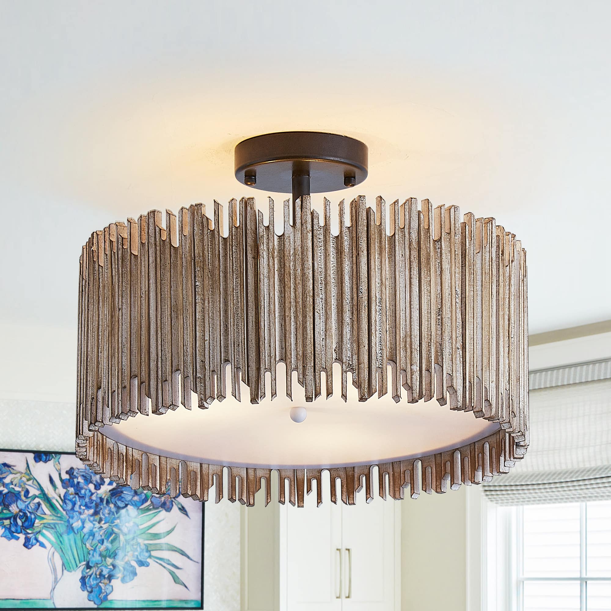 Front. Parrot Uncle - 15-inch 3-Light Farmhouse LED Ceiling Lighting - Brown.