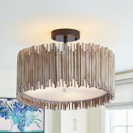 Front. Parrot Uncle - 15-inch 3-Light Farmhouse LED Ceiling Lighting - Brown.