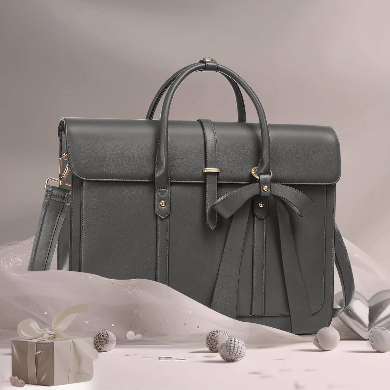 Left. mosiso - Laptop Bag for Women 15-15.6 inch PU Leather Laptop Shoulder Bags Convertible Backpack Casual Handbag Work Computer Bag - Gray.