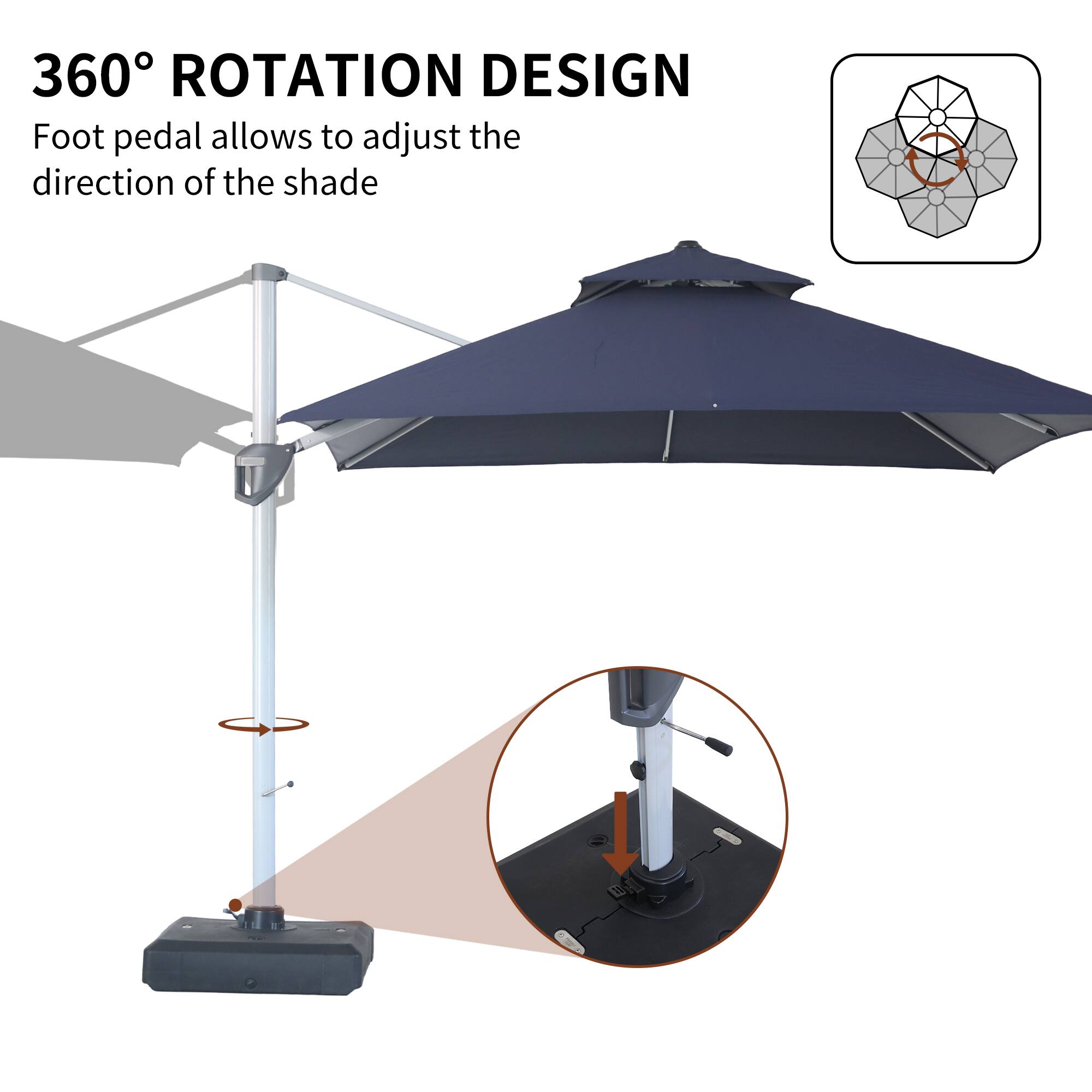 360° ROTATION DESIGN  
Foot pedal allows to adjust the direction of the shade