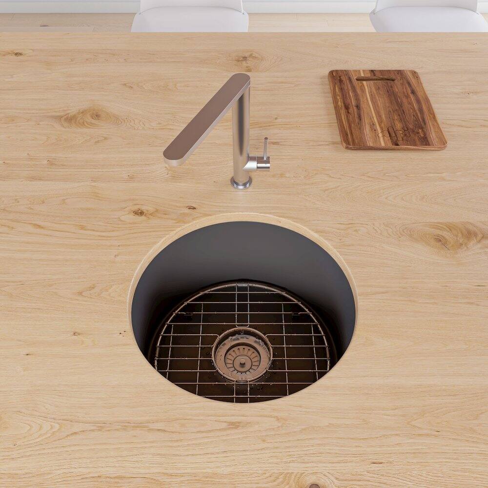Alt View 4. Alfi - ALFI brand Black Matte Round 18 x 18 Undermount / Drop In Fireclay Prep Sink - Black.