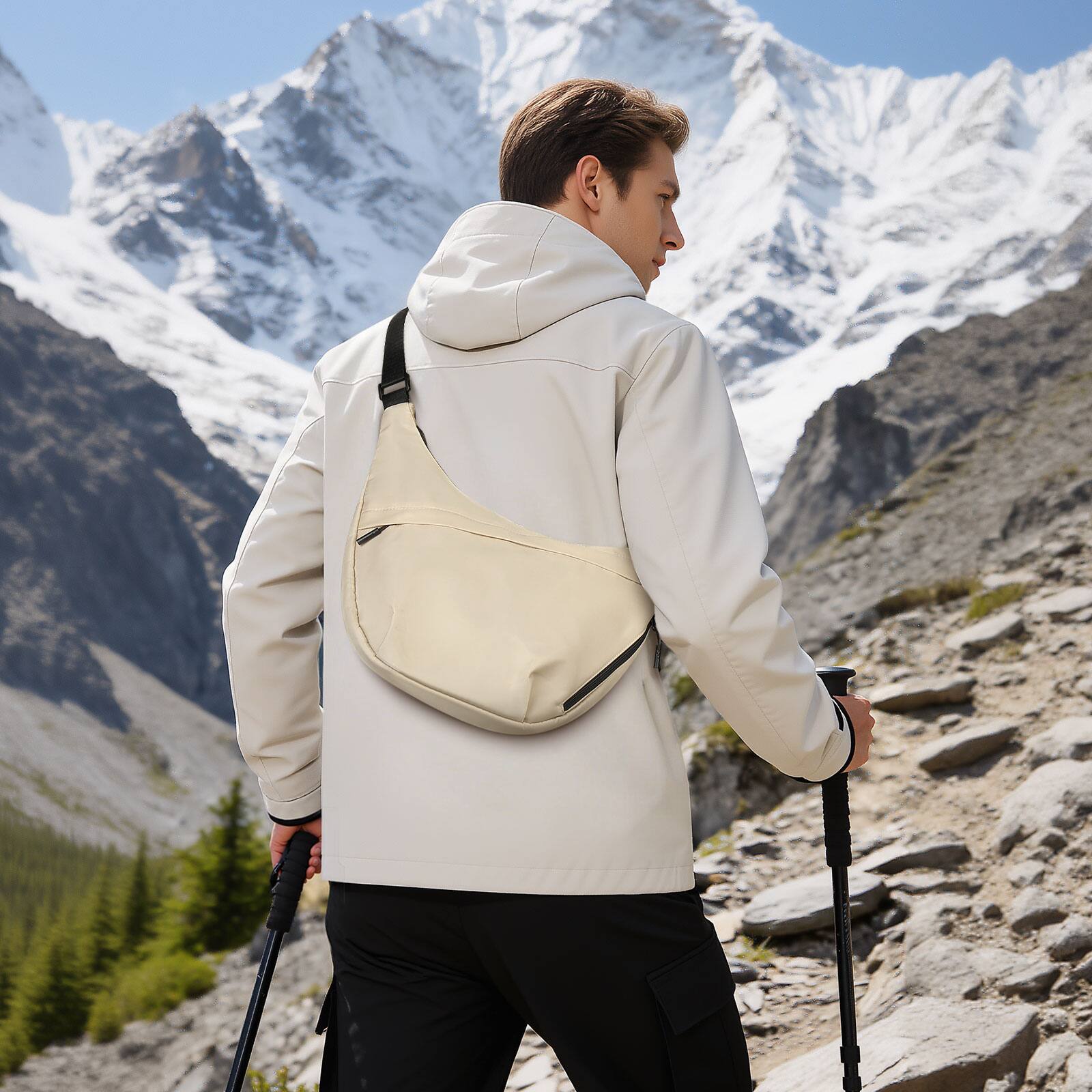 Alt View 5. Unique Bargains - Arch Moon Crossbody Bag, Sling Bag for Men Women, Medium Shoulder Bag with Adjustable Strap, Chest Bag for Daily Commute - Khaki.