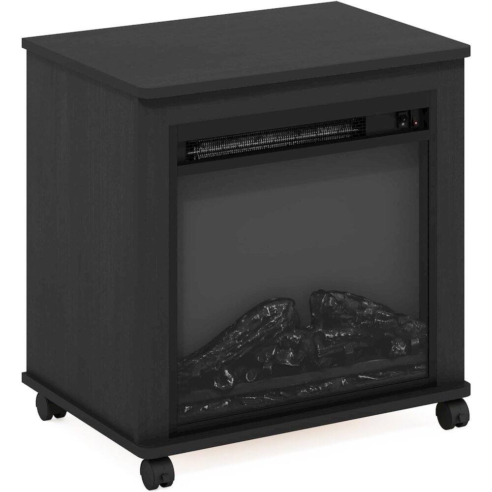 Back. FurniFact - Black Electric Fireplace End Table with Heater for Indoor Use on Wheels - Americano.