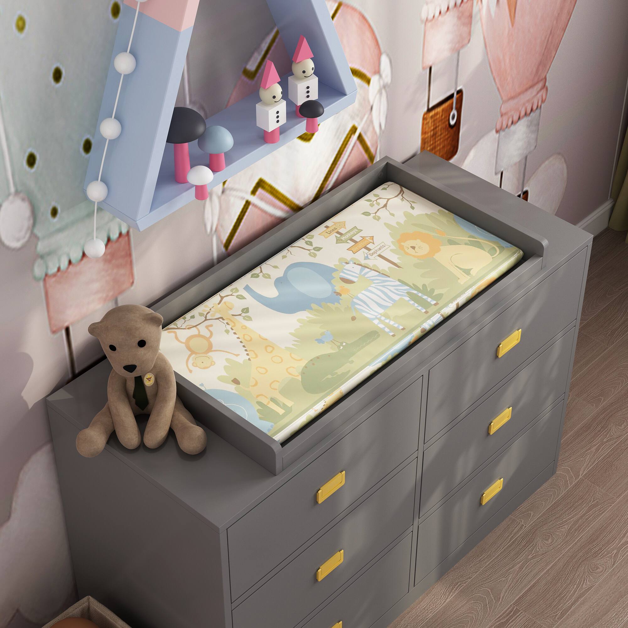 Alt View 5. FUFU & GAGA - FUFU&GAGA Mordern Baby Changing Table Dresser: Quiet Slides & Chic Metal Handles - Gray.