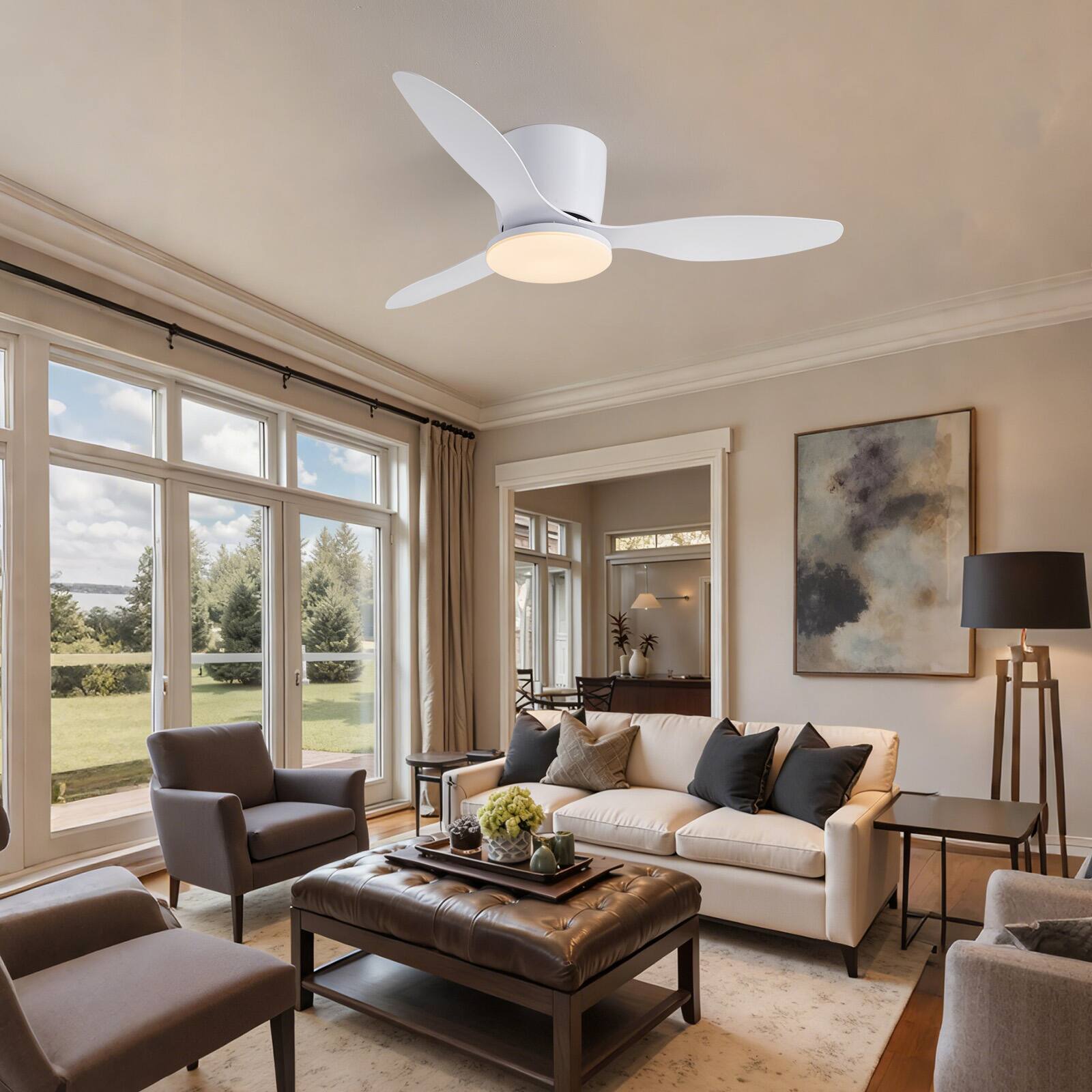 Angle. Siljoy - 42 Inch Flush Mount Ceiling Fans with Lights and Remote for Bedroom, Living Room,Kitchen,Patios Indoor and Outdoor.