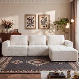 Dyonery - 110" L Shaped Modular Sectional Sofa with Ottoman, Boneless Couch for Living Room - Beige