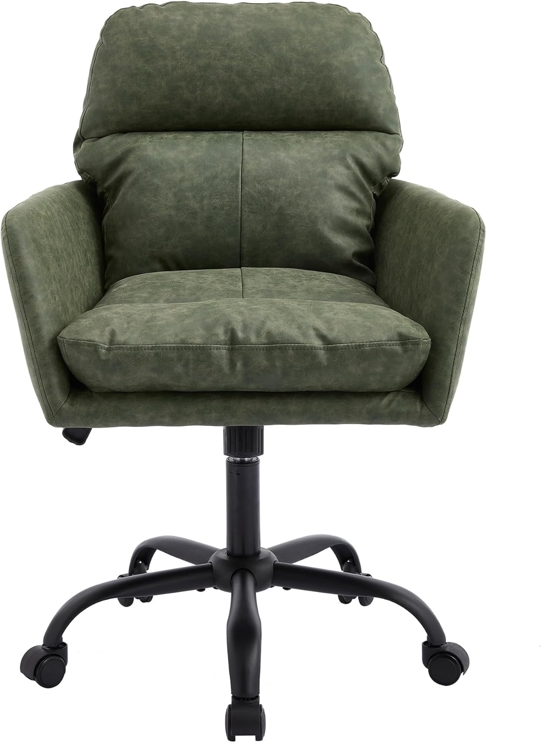 Alt View 4. Trinkets Crazed - Faux Leather Home Office Desk Chair with 360° Swivel Wheels - Computer Task Chairs with Back Support and Armrest - green.