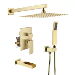 Boyel Living - Wall Mount Single-Handle 1-Spray Tub and Shower Faucet with Handheld Shower - 10 Inch (Valve Included) - Brushed Gold
