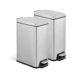 Innovaze - Two 1.6 Gallon/6 Liter Rectangular Step-on Trash Can Set - Silver