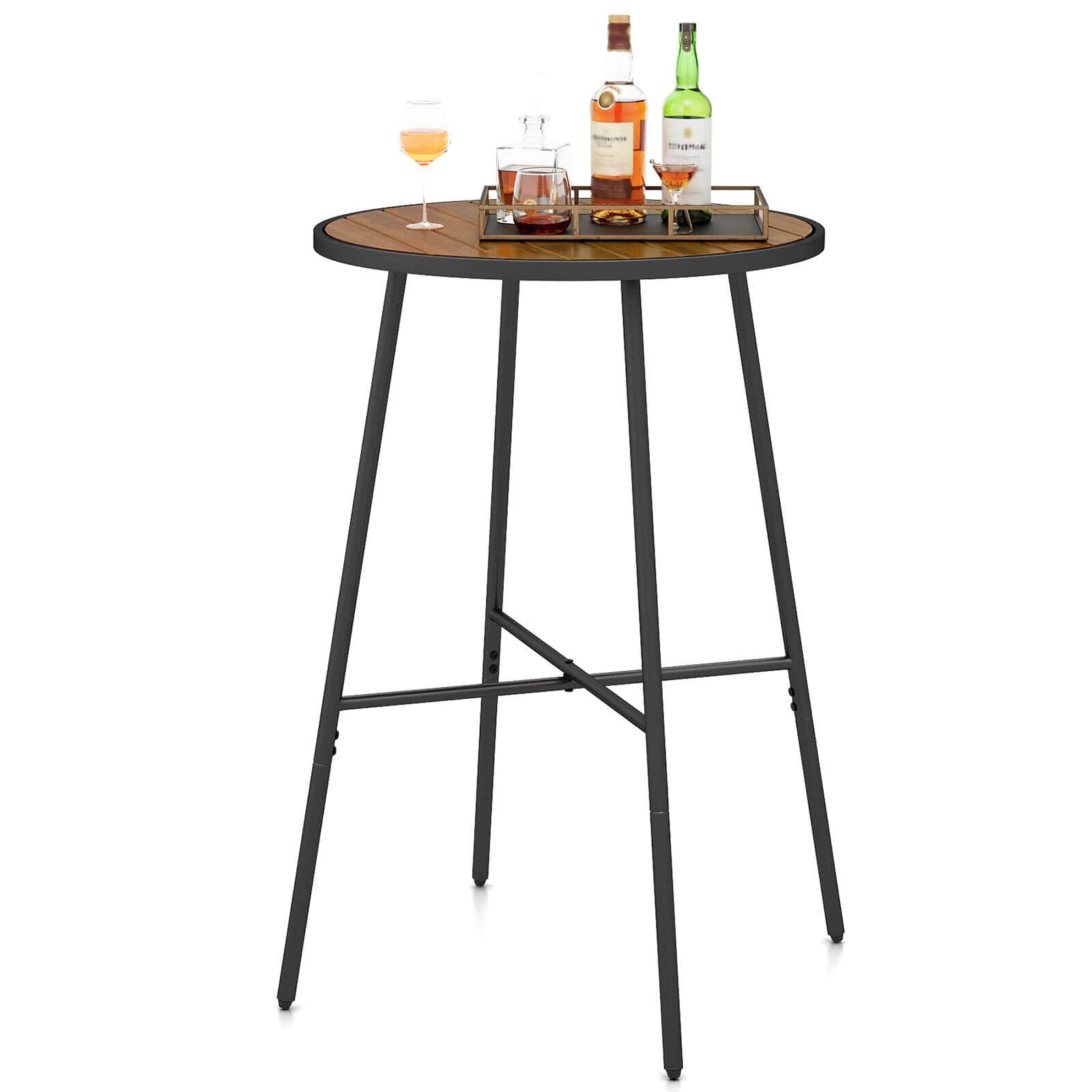 Costway - 41" Bar Height Patio Table with Acacia Wood Top, Metal Frame for Balcony,Backyard - Natural,Black