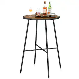 Costway - 41" Bar Height Patio Table with Acacia Wood Top, Metal Frame for Balcony,Backyard - Natural,Black