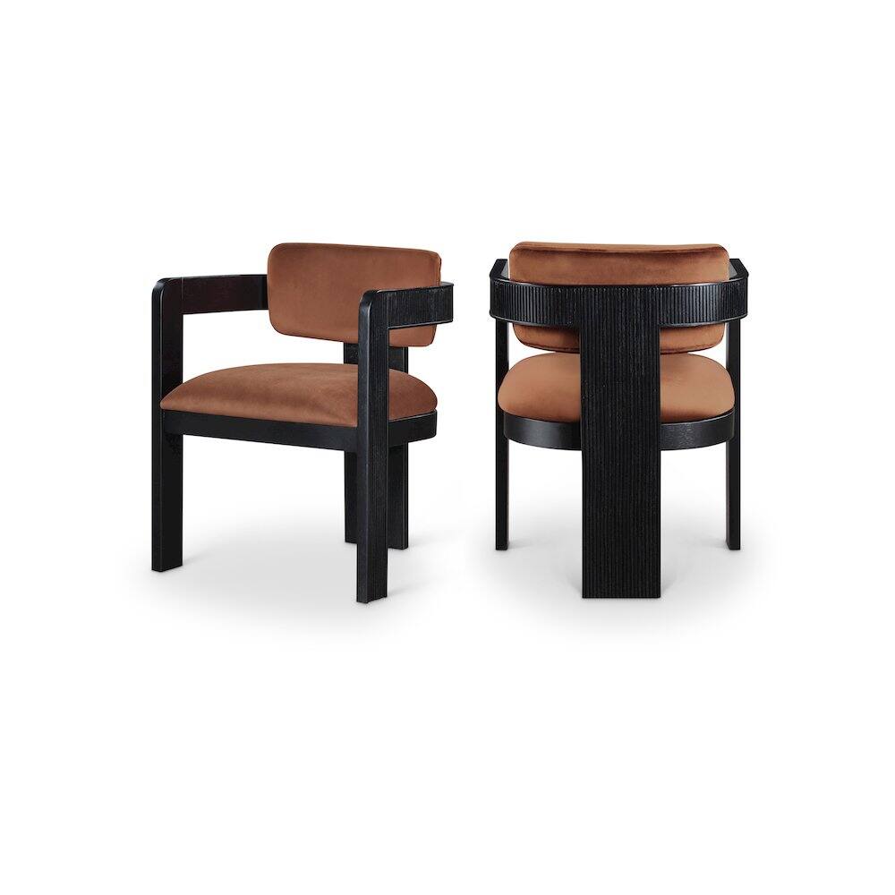 Front. Meridian Furniture - Sacha Cognac Velvet Dining Chair, Set of 2 - Brown.