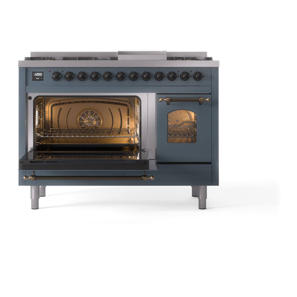 Alt View 5. ILVE - ILVE Nostalgie II 48 inch Dual Fuel Range with 5.02 cu. ft. Total Double Oven Capacity (Blue Grey, Burnished) - Blue Grey.