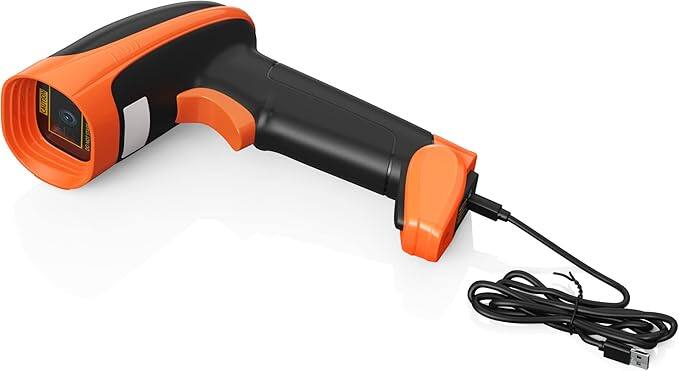 Left. Ambir Technology Inc - AMBIR BR100 Wired/USB Barcode Scanner: Supports-1D,2D,PDF417, & QR barcodes. OS: Win, Mac, Linux, Android. Read: Phone/T - Black and Orange.