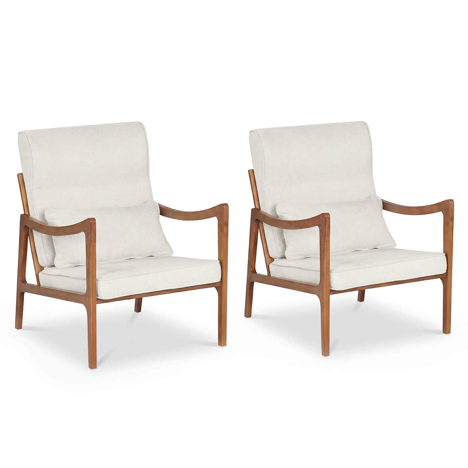 Costway - 2 PCS Linen Fabric Upholstered Armchair with Lumbar Pillow, Removable Back - Beige
