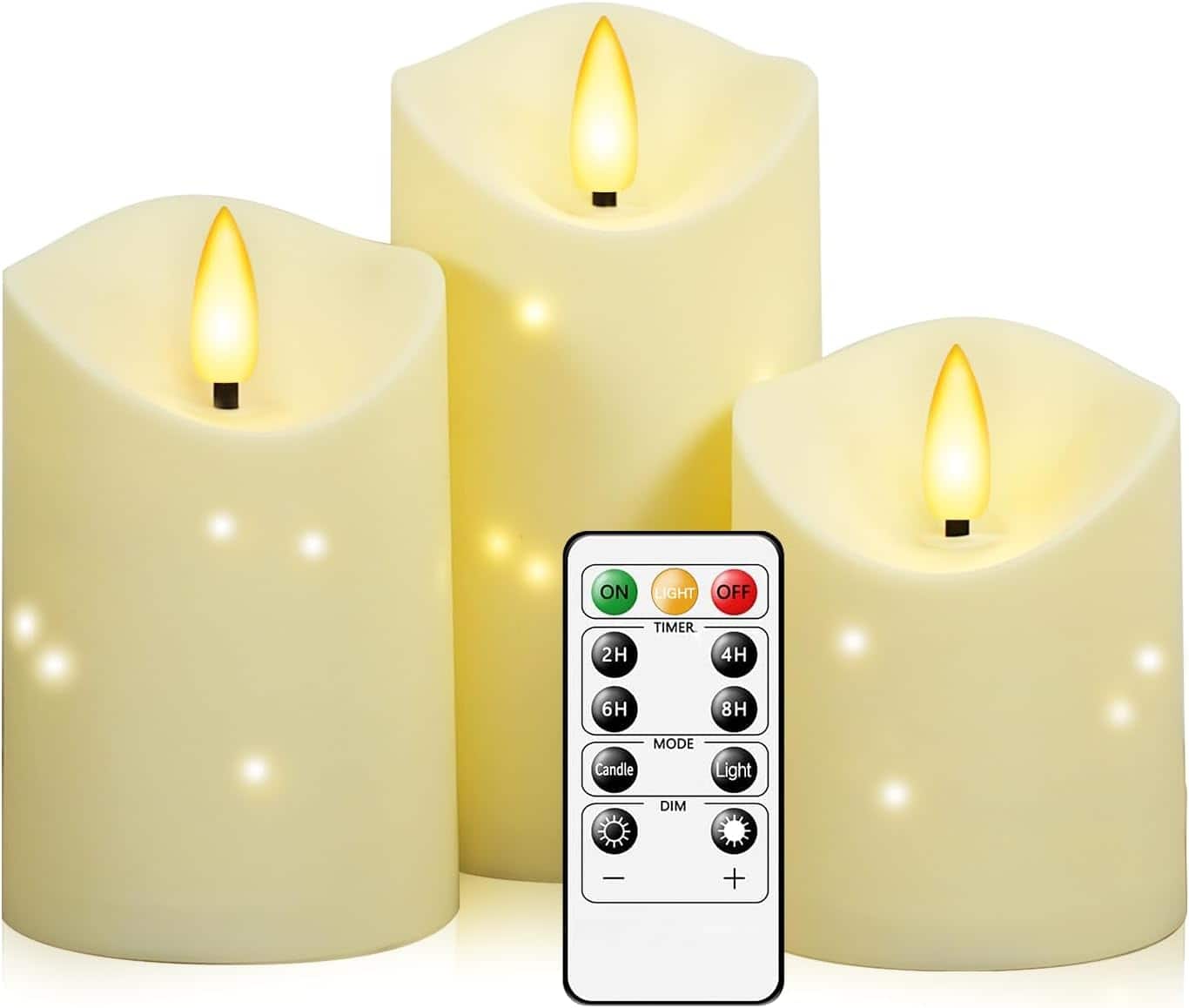 RTMB - 3 Pack Outdoor LED Flameless Pillar Candles, Ivory, Waterproof, Battery Operated