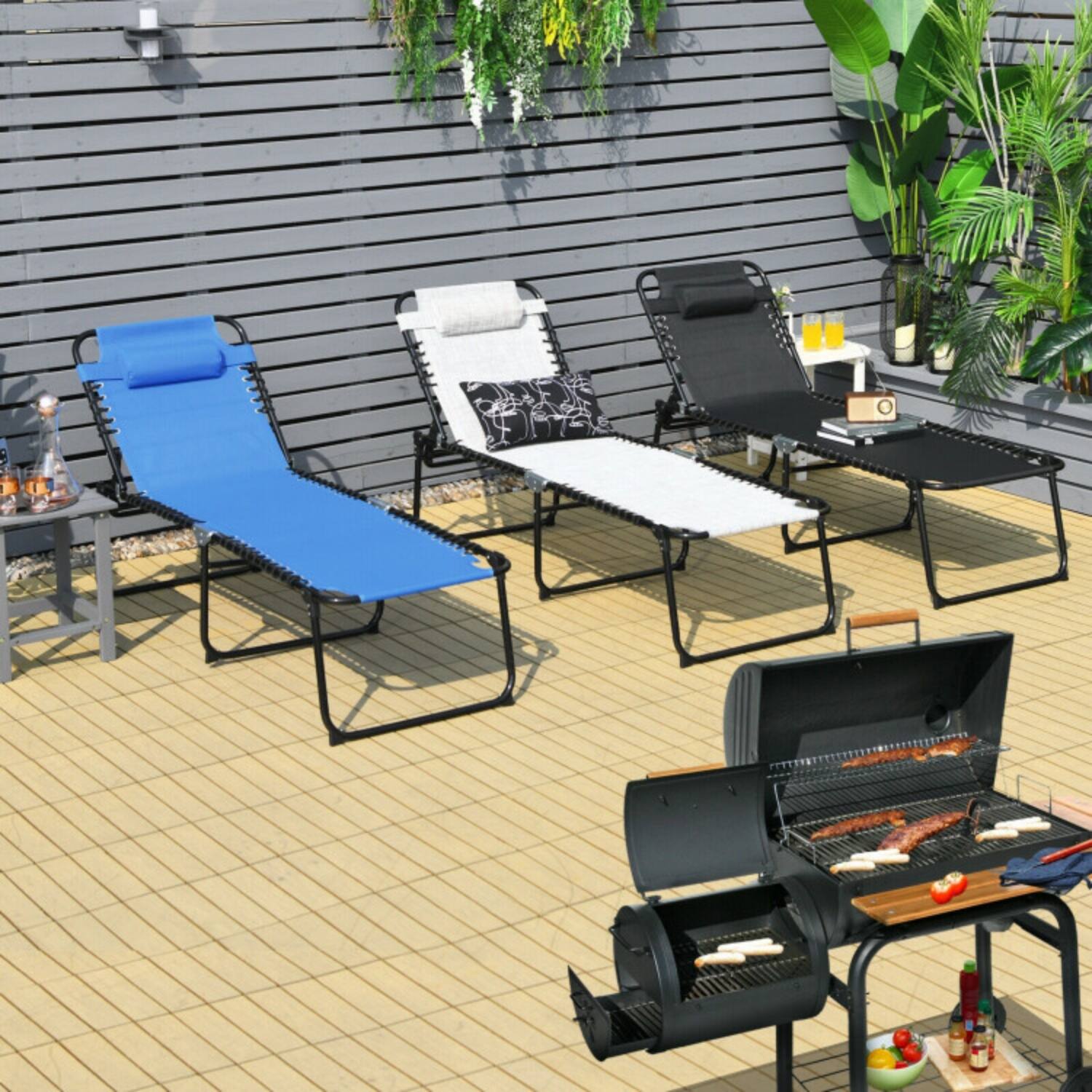 Alt View 4. Mondawe - Foldable Recline Lounge Chair w 4-Position Backrest & 2-Position Footrest 265 lbs - Black.