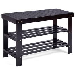 Kadyn - 3 Tier Bamboo Bench Storage Shoe Shelf- Space-Saving Shoe Rack Organizer for Closet Entryway - Black