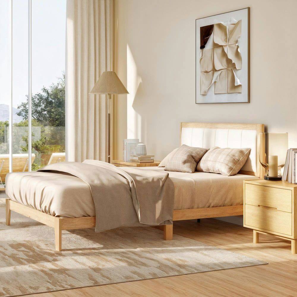 Angle. Kadyn - Full Bed Frame with Headboard Full Size Platform Bed Frame with Wooden Slats No Box Spring Needed Easy Assembly Oak - Brown.