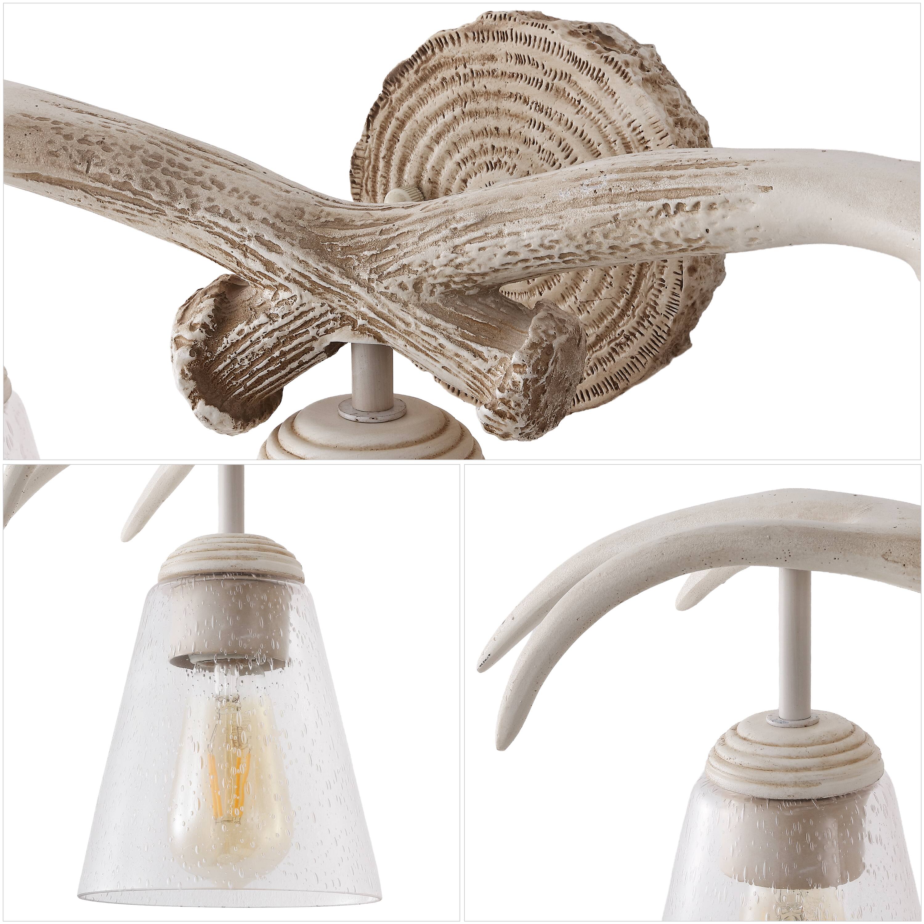 Alt View 4. Jonathan Y - Wyatt 25.5" 3-Light Southwestern Bohemian Resin/Seeded Glass Faux Antler LED Vanity Light,  Antique White Wood Finish - Antique White.
