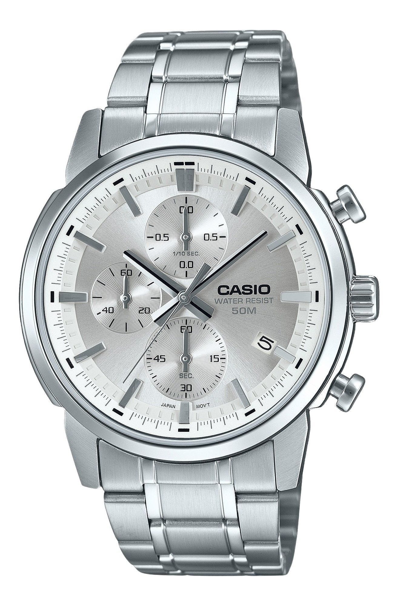 Casio - Standard Analog Chronograph Stainless Steel Dial Quartz MTP-E510D-7AV Men's Watch - Silver price history on PriceWatchPro