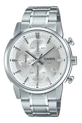 Casio - Standard Analog Chronograph Stainless Steel Dial Quartz MTP-E510D-7AV Men's Watch - Silver