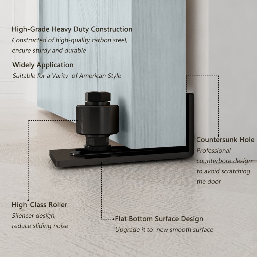 Boyel Living - 6 ft./72 in. Steel Strap Sliding Barn Door Track and Hardware Kit with 12 in. Cylinder Handle and Floor Guide - Black