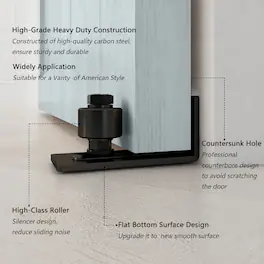 Boyel Living - 6 ft./72 in. Steel Strap Sliding Barn Door Track and Hardware Kit with 12 in. Cylinder Handle and Floor Guide - Black