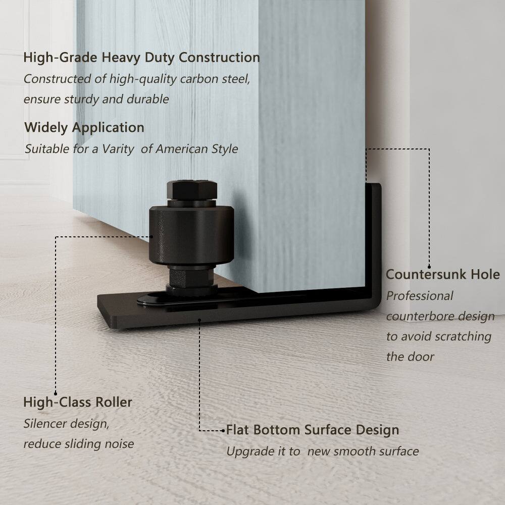 High-Grade Heavy Duty Construction  
Constructed of high-quality carbon steel, ensure sturdy and durable  

Widely Application  
Suitable for a Variety of American Style  

Countersunk Hole  
Professional counterbore design to avoid scratching the door  

High-Class Roller Silencer design, reduce sliding noise  

Flat Bottom Surface Design  
Upgrade it to new smooth surface
