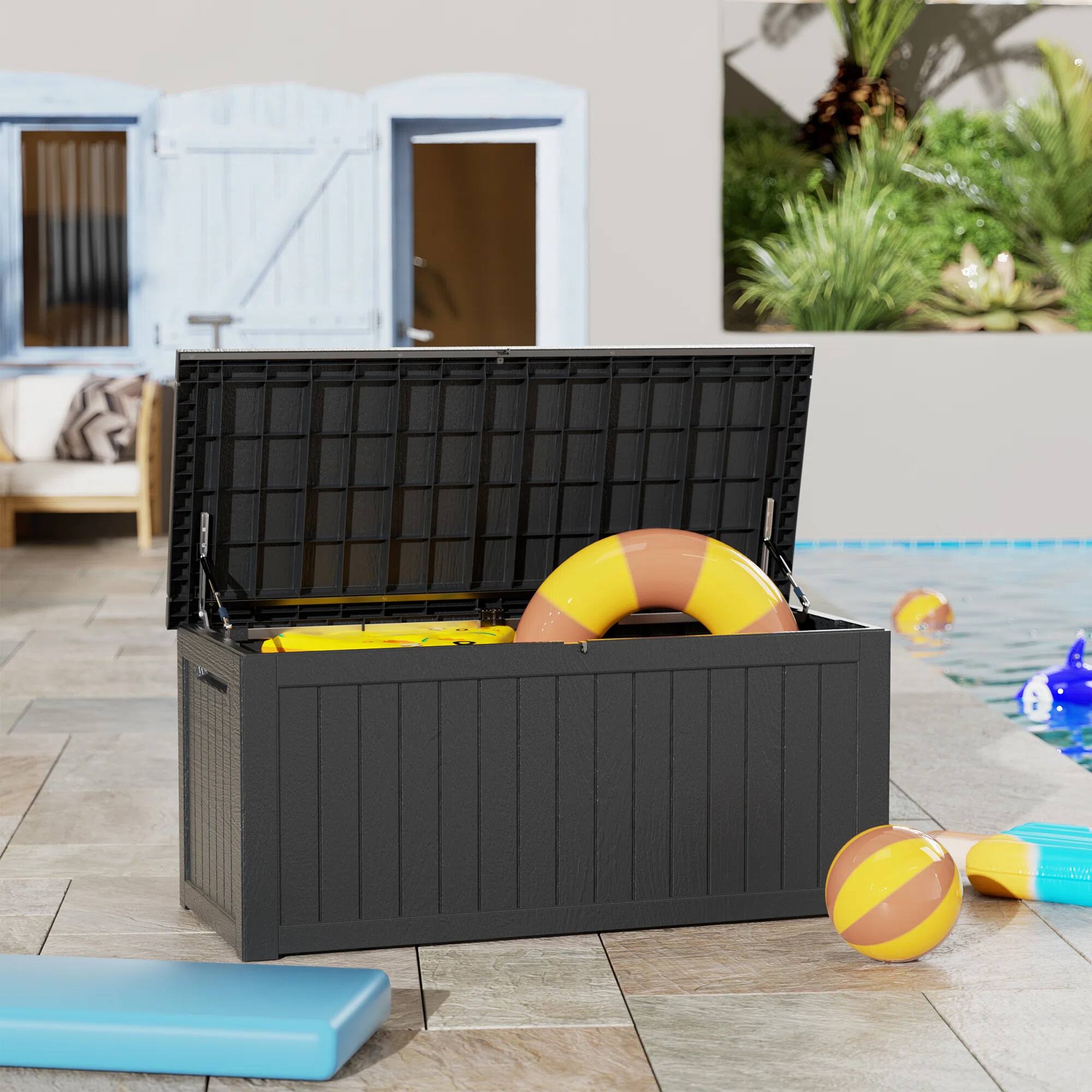 Alt View 5. Chic Crate - 57.5'' W 230 Gallons Water Resistant Resin Lockable Deck Box - Black.