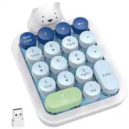 PRIMEPLUS - Cute Colorful Wireless Number Pad Keyboard - 18 Keys, Portable 2.4GHz 10-Key Financial Accounting Extension - Blue Bear
