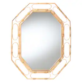 bali & pari - Remedy Octagonal Rattan Wall Mirror - Handwoven Accent Mirror with Open Loop Detailing, Boho Coastal Style - Natural