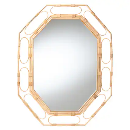 Front. bali & pari - Remedy Octagonal Natural Rattan Wall Mirror - Handwoven Accent Mirror with Open Loop Detailing, Boho Coastal Style - Natural.