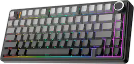 AULA - F75 Pro 81-Key Wireless Hot Swappable Mechanical Gaming Keyboard, RGB, Knob, 4000 mAH Battery, Side-Engraved Keycap - Black