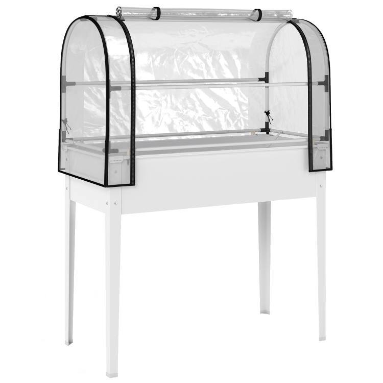 Alt View 10. PULUZ - Raised Garden Bed with Flip-Up Greenhouse Cover, Metal Elevated Garden Bed with Legs and Drainage Hole - White.